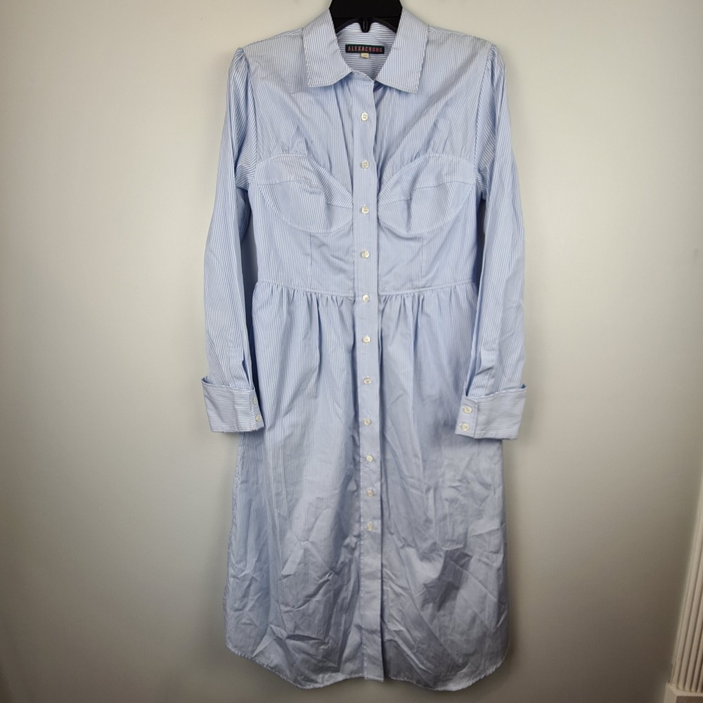 ALEXA CHUNG Seamed Shirt Dress Blue White Striped Cotton Bustier US 4-6 Midi
